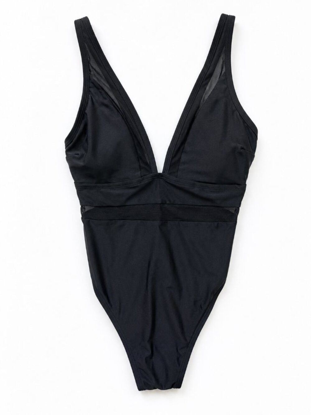 NWT CUPSHE Size 1X Black Plunge V-Neck One Piece Swimsuit Minimalist